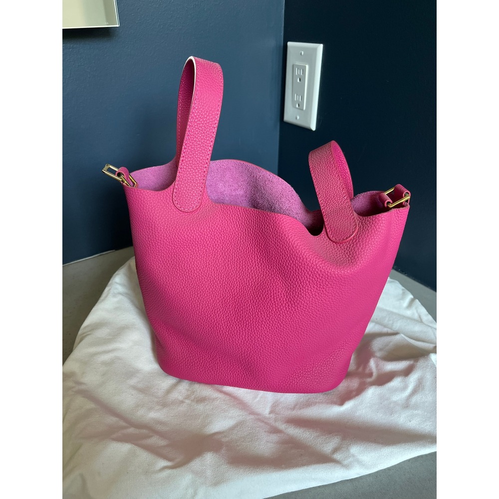 Genuine Leather Hot Pink Bucket Bag Luxury Style Tote Handbag Boho Chic NEW - Picture 1 of 12